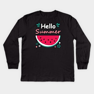 Hello Summer watermelon design Kids Long Sleeve T-Shirt